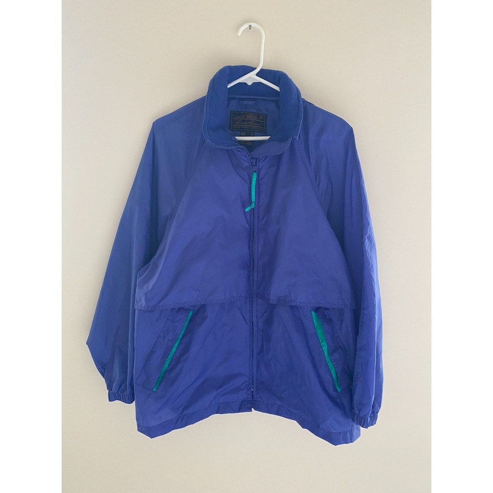 Vintage Eddie Bauer Windbreaker Jacket Women L Blue Nylon Rain Shell 90s